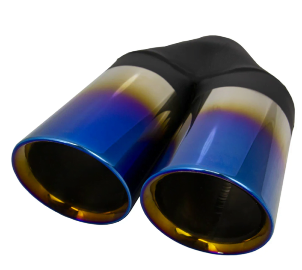 Y-Piece Dual 3" Titanium Blue Exhaust Tip Angle Cut Inline
